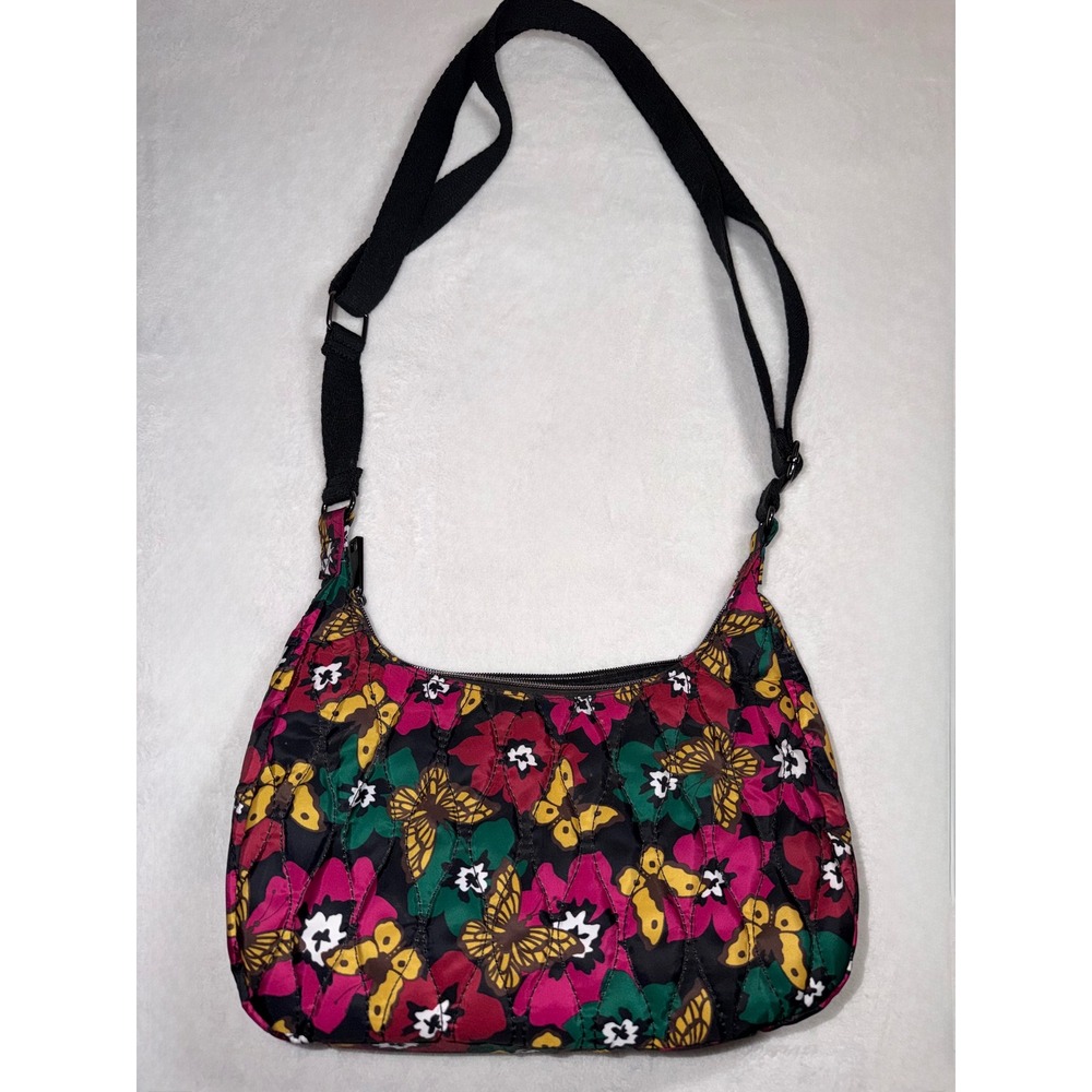 Time & Tru Women Floral Butterfly Quilted Crossbody Bag Multi Color TT221121-BUT